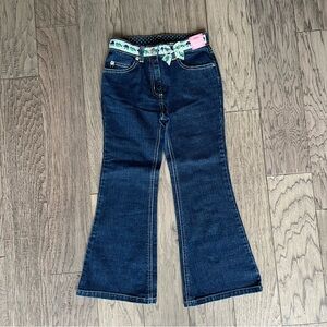 Gymboree Dark Blue Flare Jeans with Patterned Turtle Belt size 7